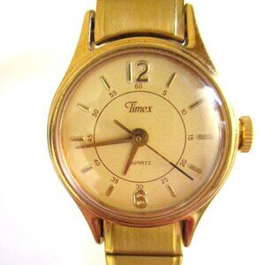 Timex Quartz Women's Watch, Water Resistant, Goldtone Stretch Band, Stainless